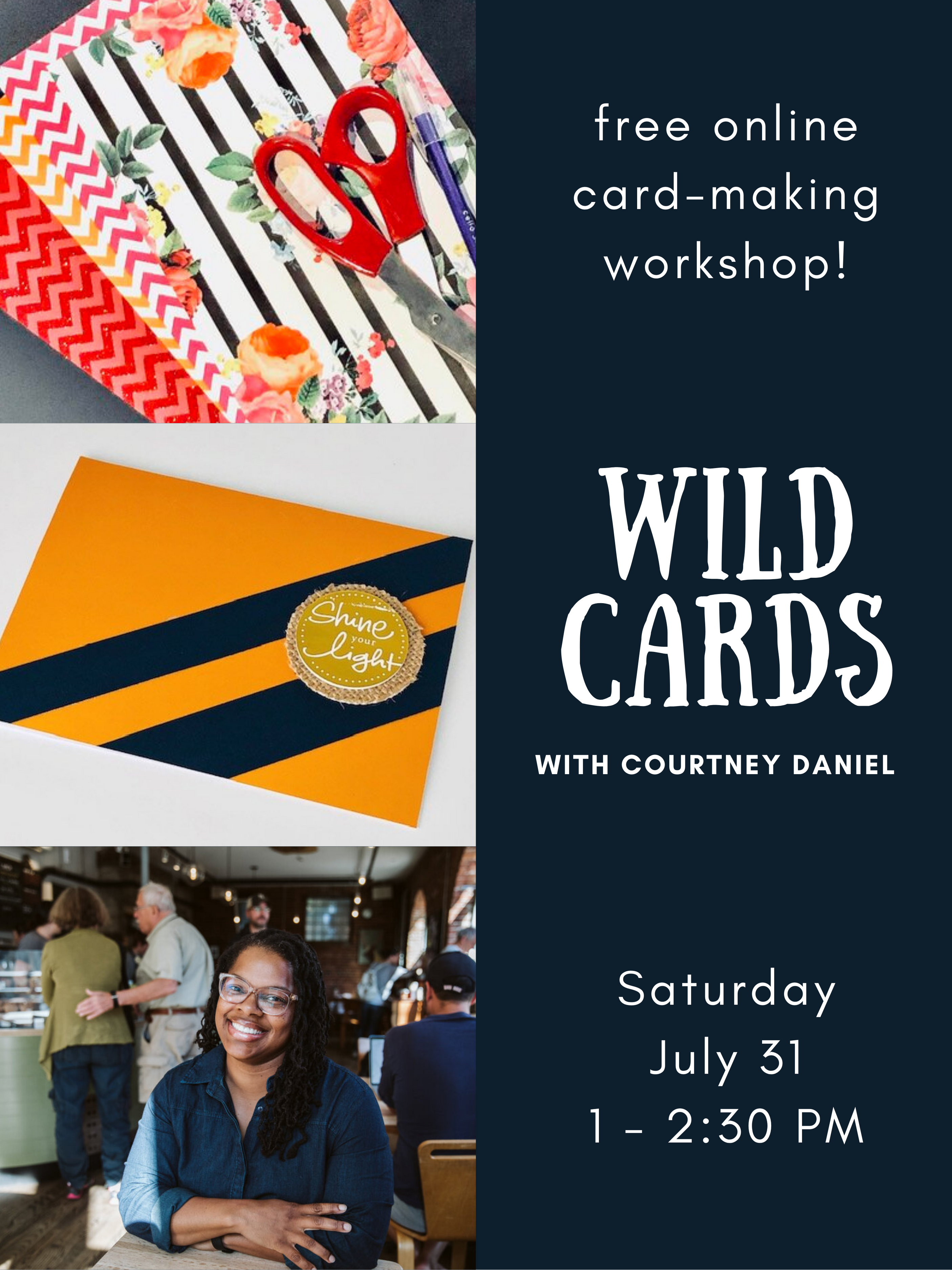 Wild Cards. Photo of Courtney Daniel and several examples of cards