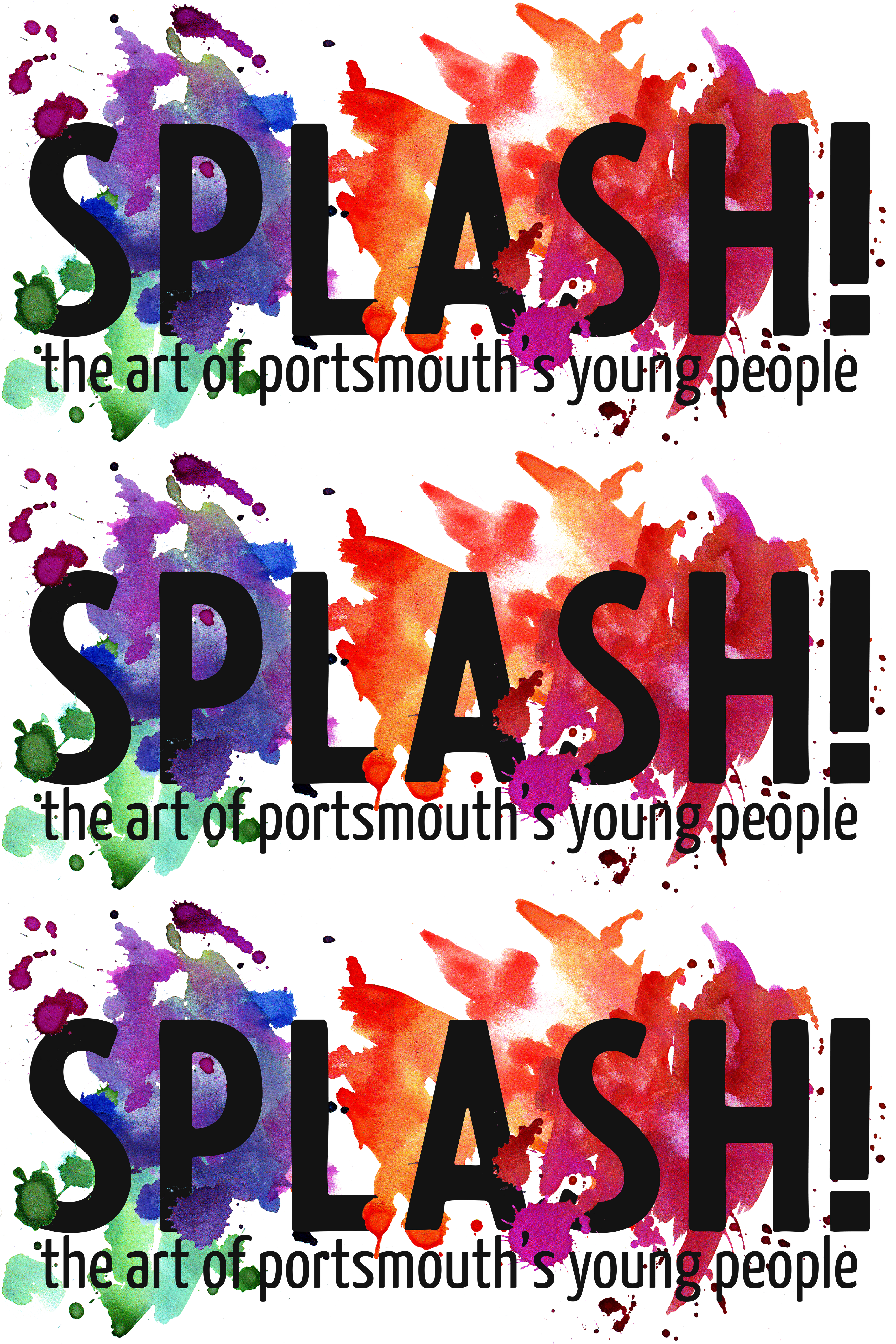 SPLASH! the art of Portsmouth's young people (text over watercolor splashes)