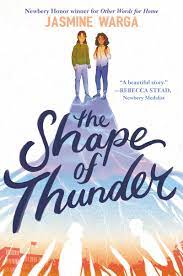 Cover pf the book "The Shape of Thunder," with twi girls facing away from the viewer