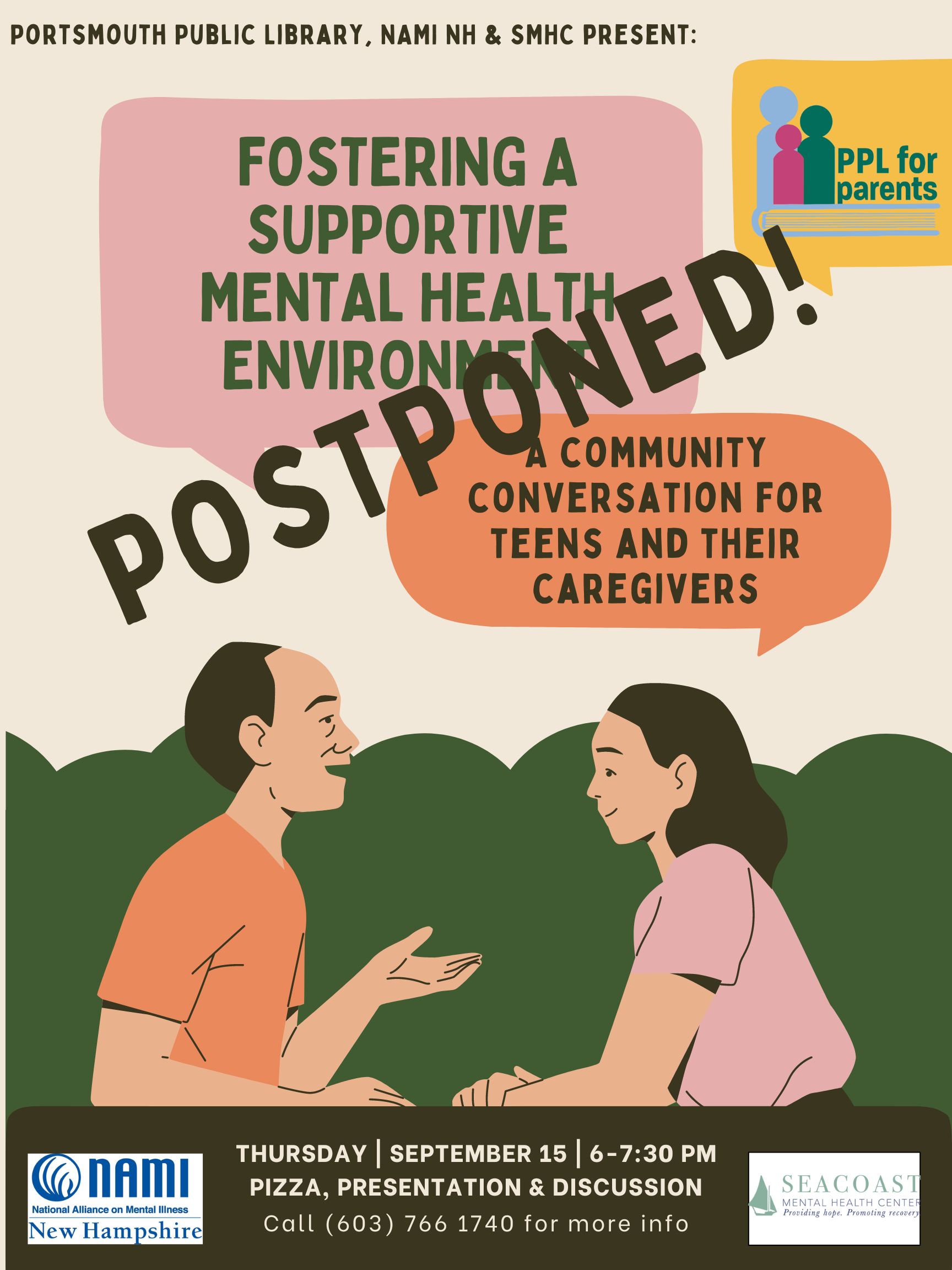 Caregiver and teen in conversation with dialogue boxes