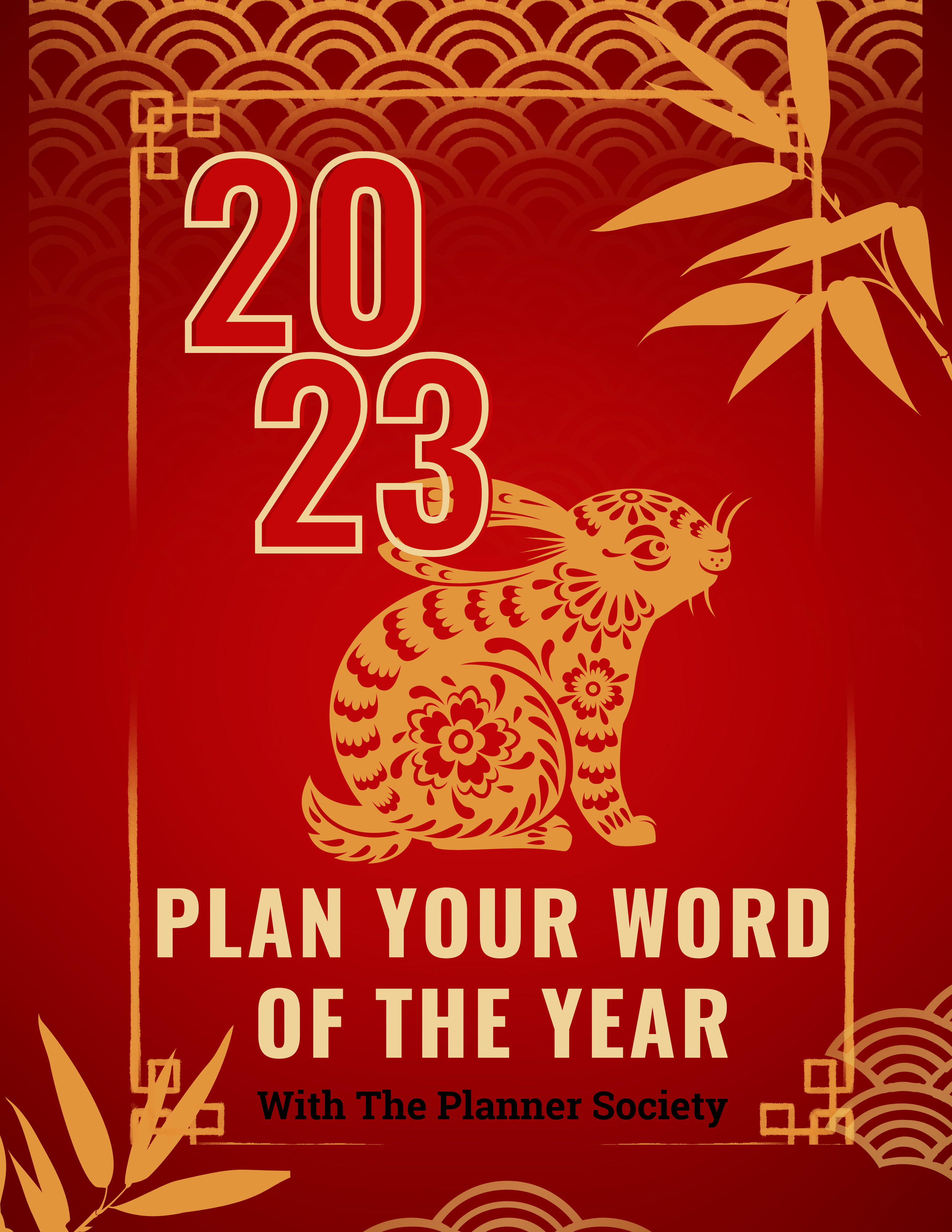 Plan Your Word of the Year with the Planner Society 2023 Decorative Rabbit with Leaves in corners