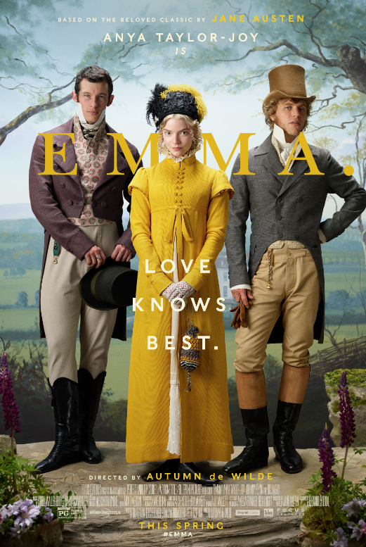 Emma and two men stand before a country backdrop in Victorian dress Love Knows Best
