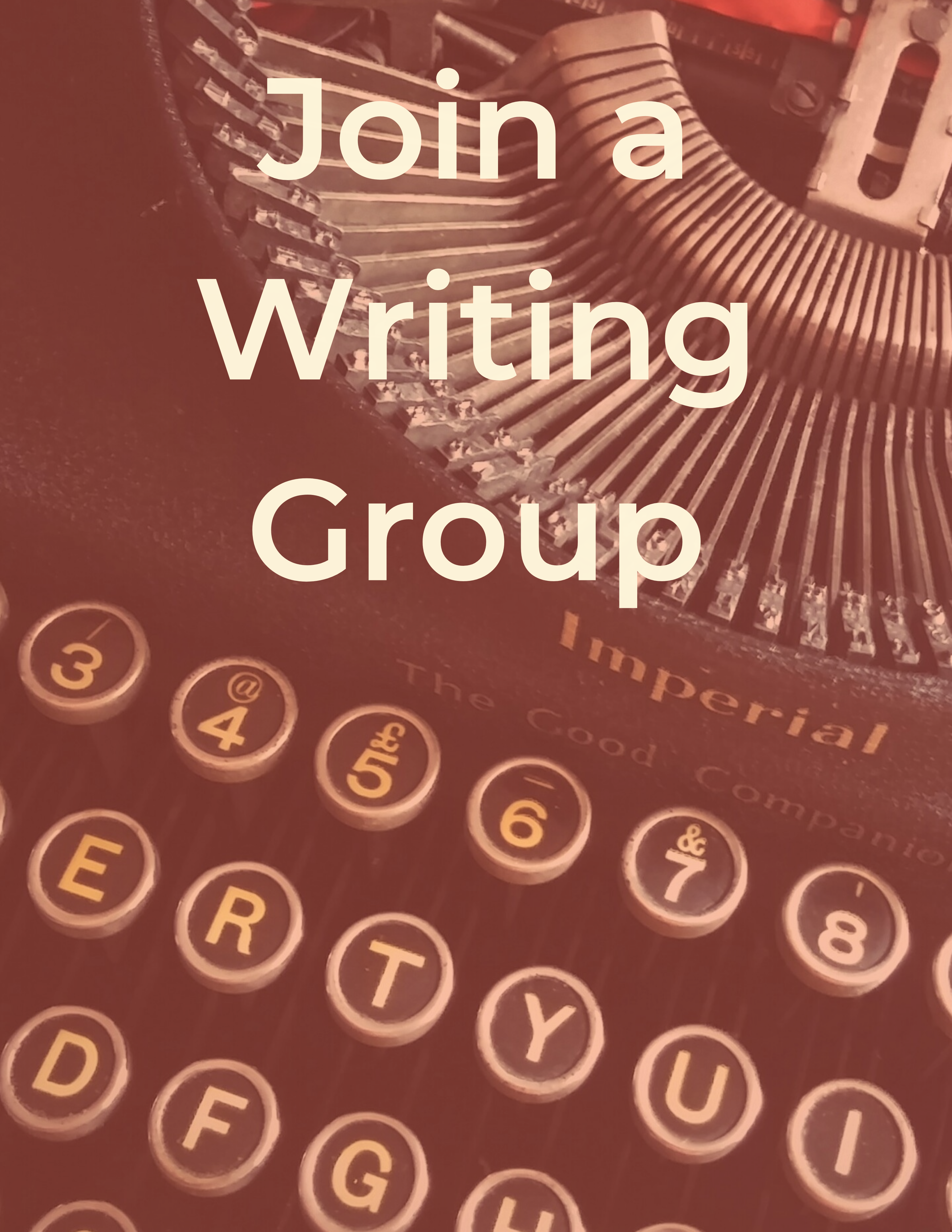 Join a writing group typewriter keys and typewriter in background