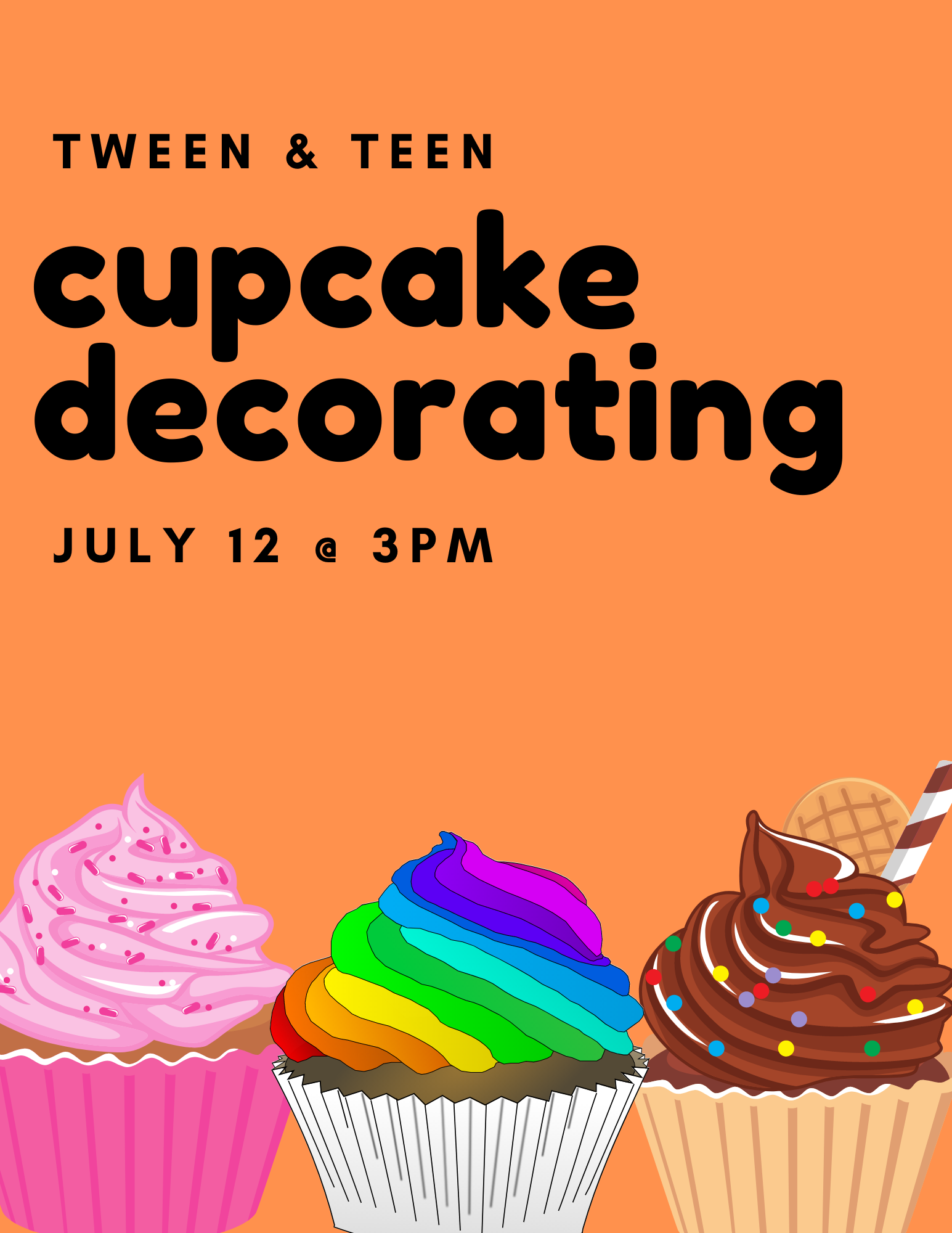 cupcake decorating July 12 3 PM