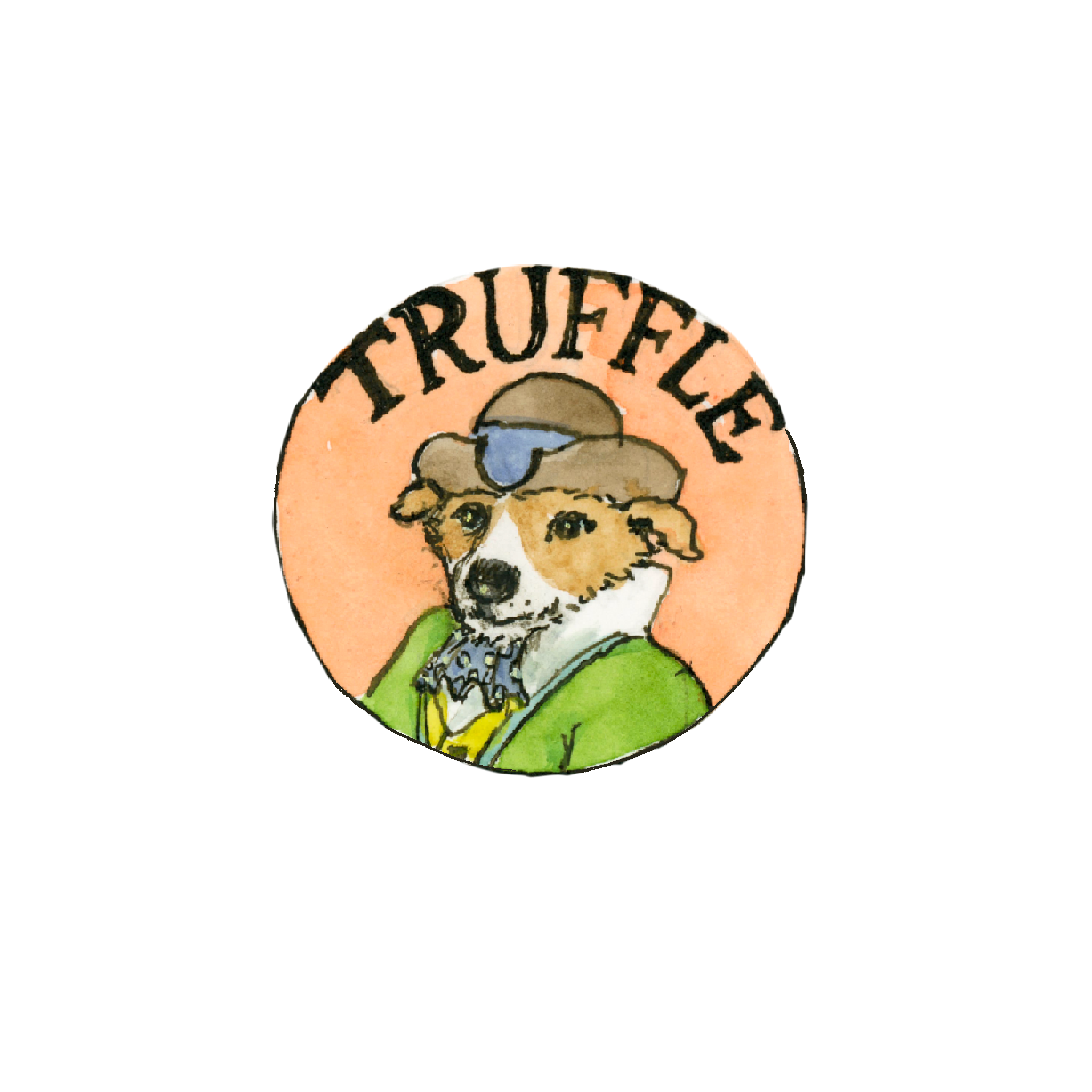 Truffle Dog in hat and green suit coat