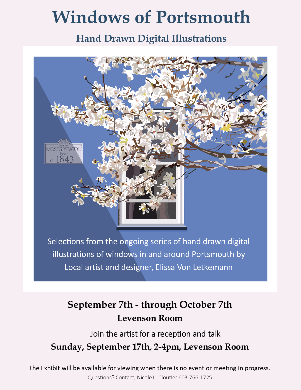 Windows of Portsmouth exhibit poster with window and tree 