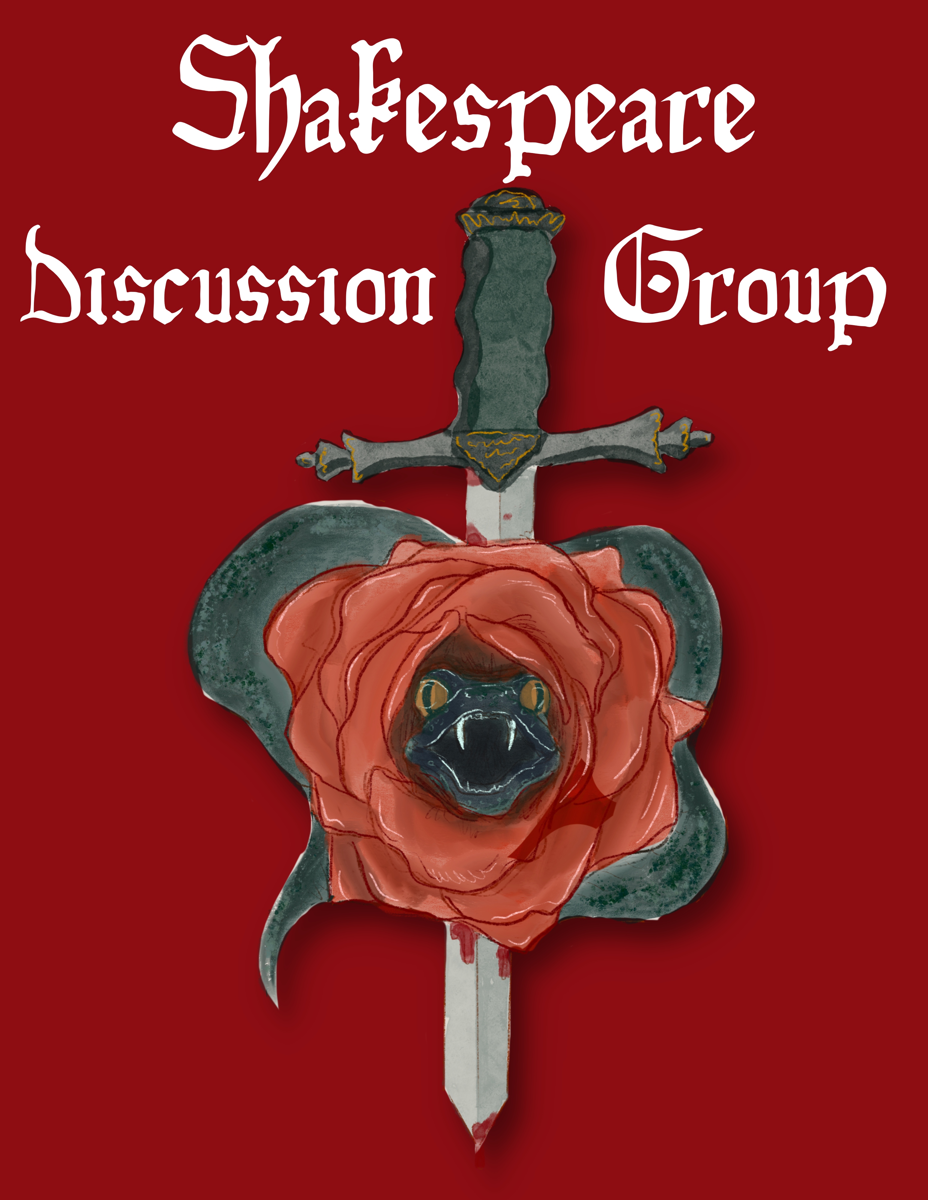 Rose with serpent in side with bloody sword, Shakespeare Discussion Group