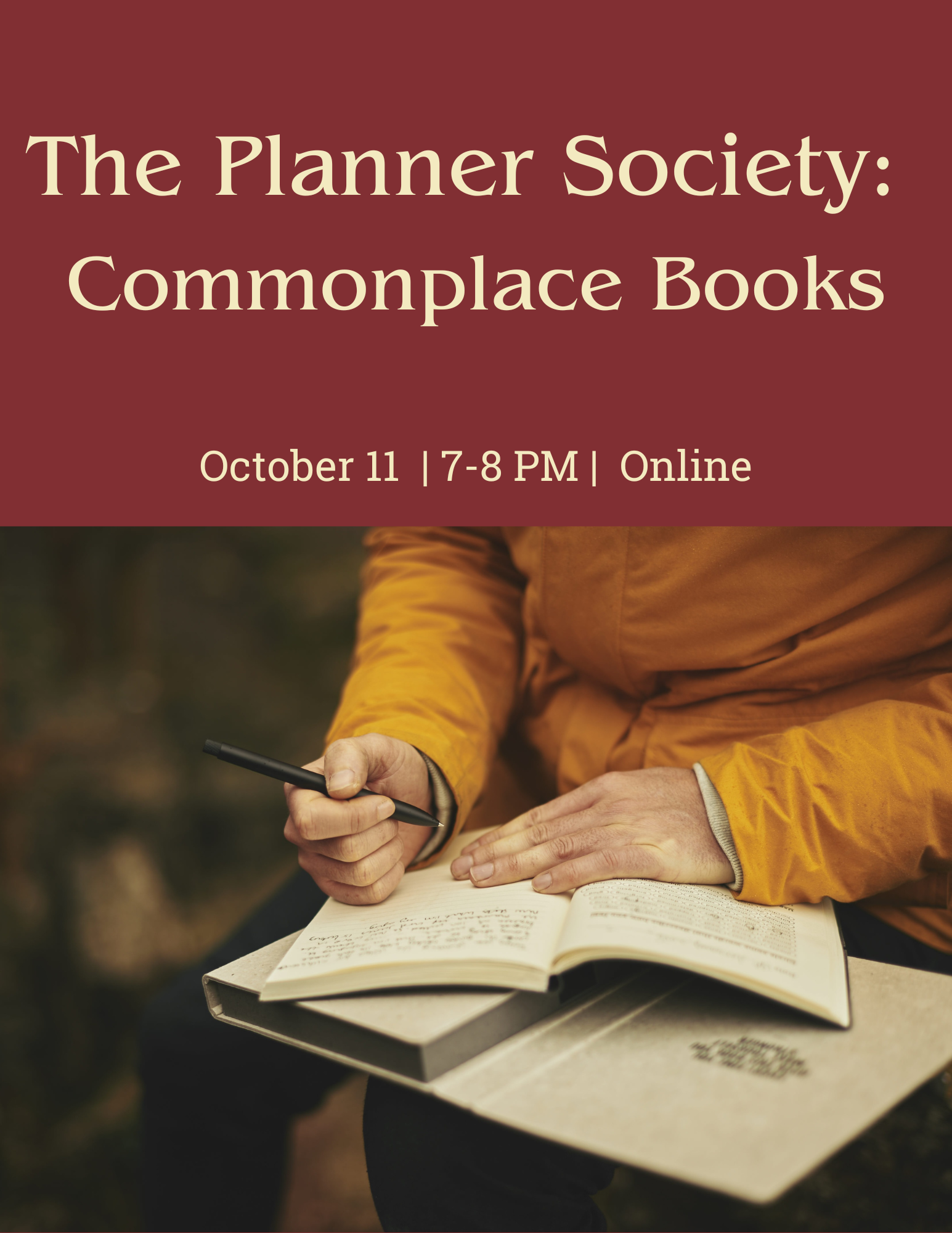 The Planner Society Commonplace Books person's hands holding journal and pen writing