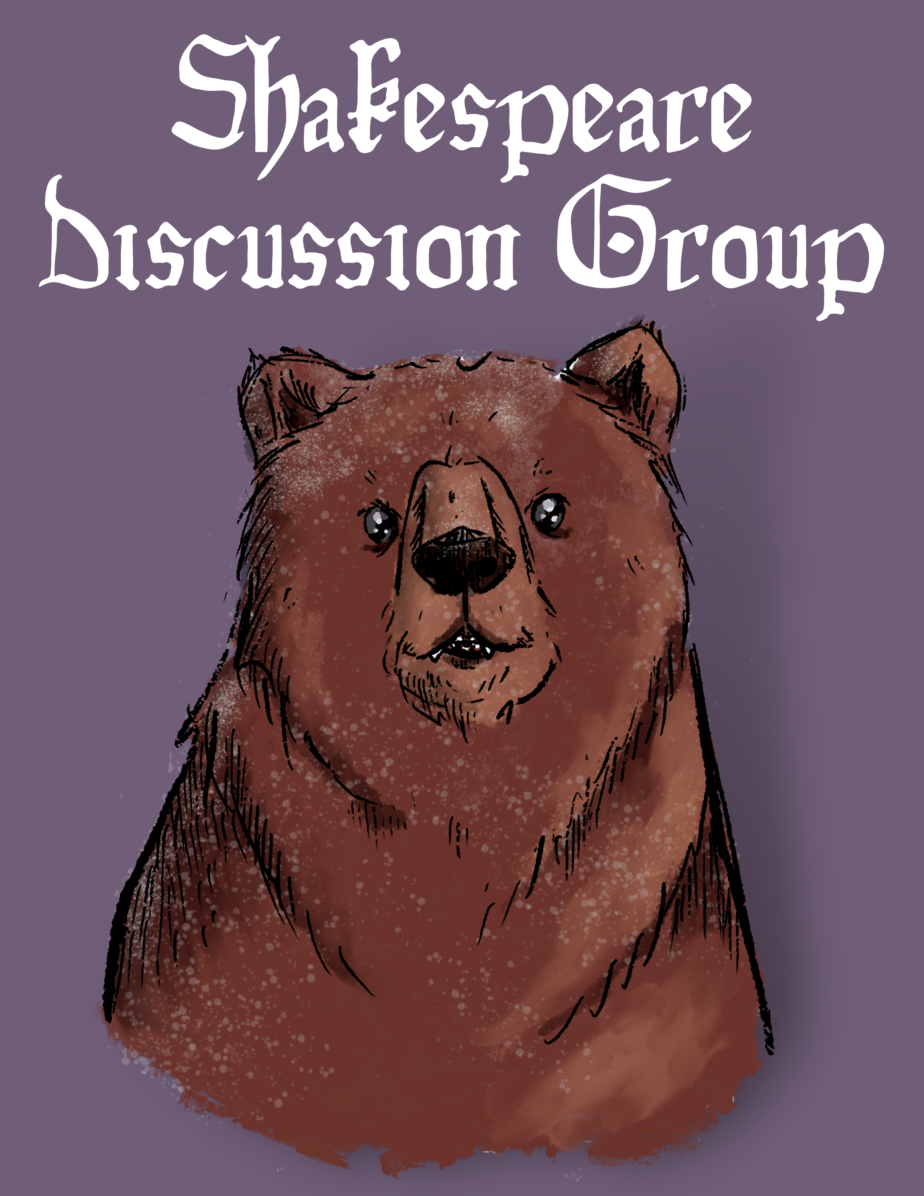 Shakespeare Discussion Group, Brown Bear on lavender background