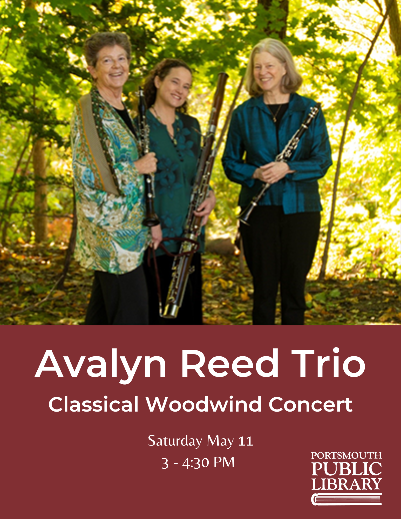Avalyn Reed Trio Three women in forest with woodwind instruments