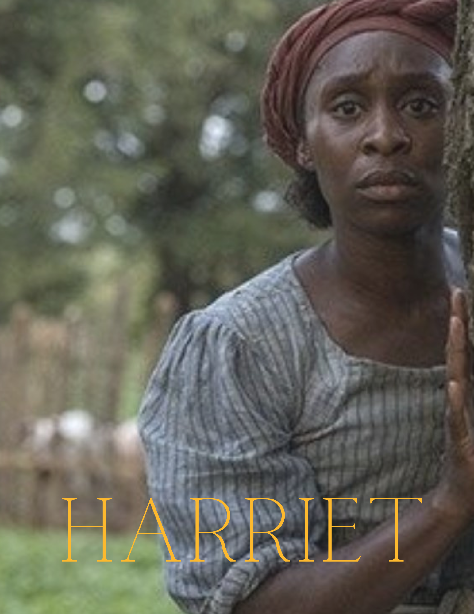 Black woman Harriet Tubman hiding behind a tree looking scared