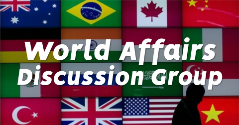 World Affairs Banner with Flag Background