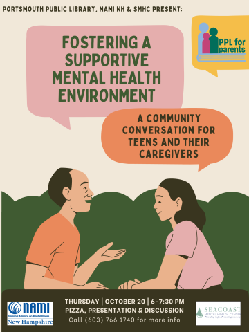 Caregiver and teen in conversation with dialogue boxes