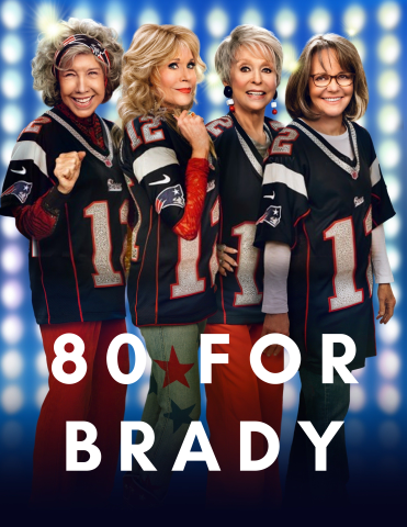 80 for Brady Rita Moreno, Jane Fonda, Lily Tomlin and Sally Fields standing in NE Patriots football jerseys