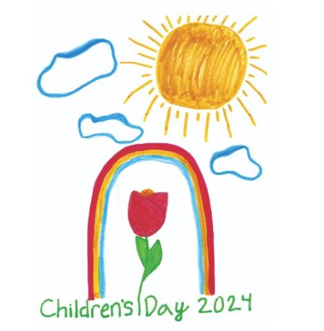 Children's Day 2024 Rainbow with flower and sun