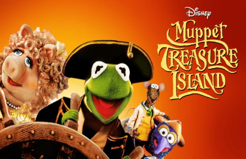 Muppets Kermit the Frog, Miss Piggy and Gonzo on a ship headed for a treasure hunt