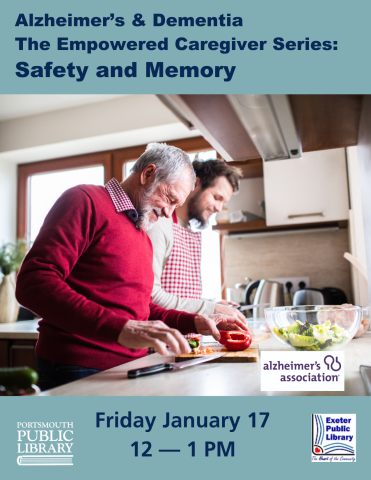 Older man and son cut vegetables in the kitchen. Alzheimers and Dementia Safety and Memory