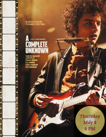 Timothee Chalamet plays guitar as Bob Dylan. A Complete Unknown Thursday May 8 6 PM