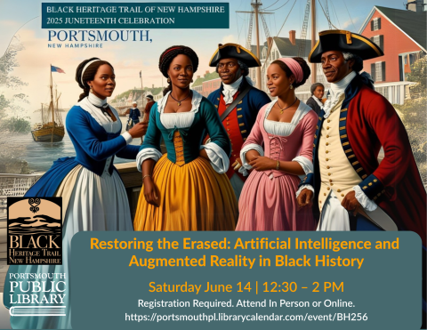 Black people in colonial dress standing on a dock with ships in the background Poster for Restoring the Erased Program