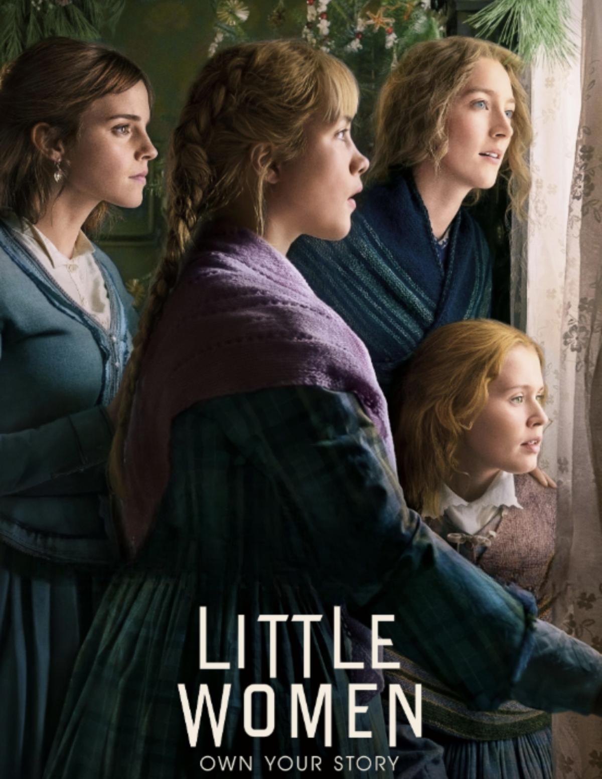 Three women and a small girl looking out the window in Civil War Times Little Women