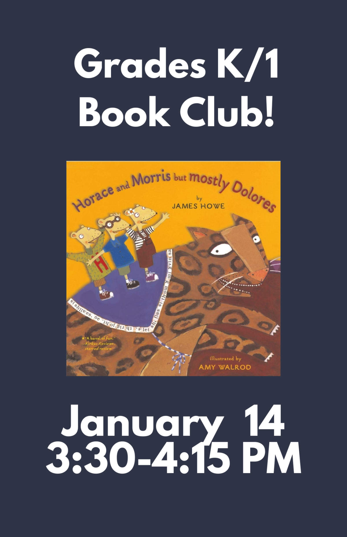 Book Club poster - book cover and Dates