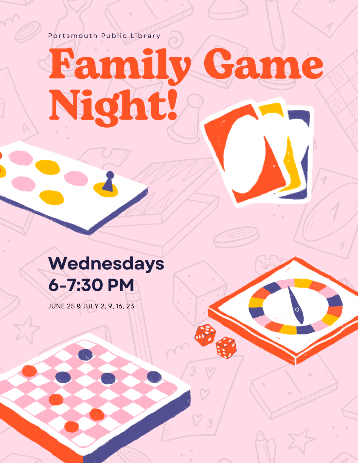 Family Game Night Wednesdays 6-7:30 PM in July