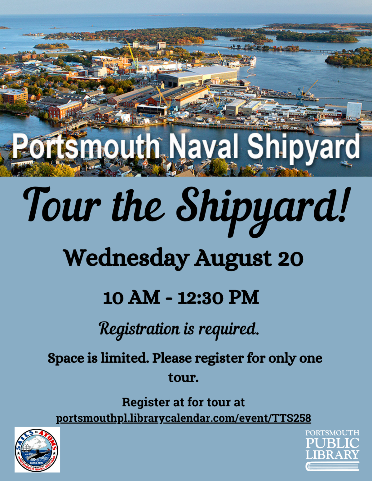 Aerial photo of the Portsmouth Naval Shipyard. Tour the Shipyard!