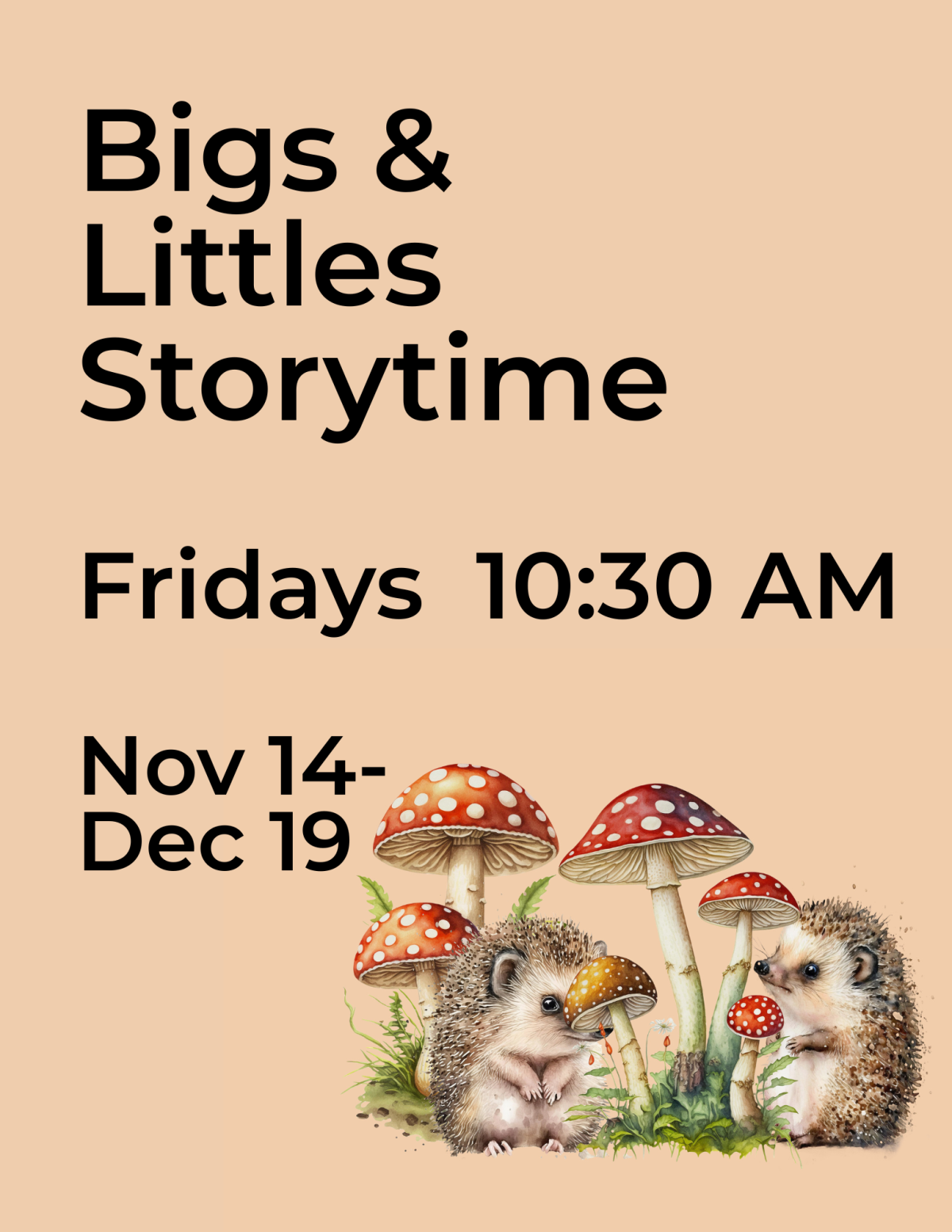 Bigs and Littles Story TIme Fridays 10:30 AM Nov 14- Dec 19